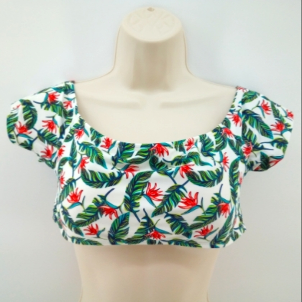 Cabana del Sol Swim Top Banana Leaf Floral Swimwear M Bathing Suit Top Only